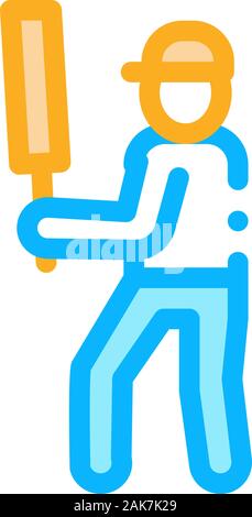 Cricket Player Batsman Icon Vector Outline Illustration Stock Vector