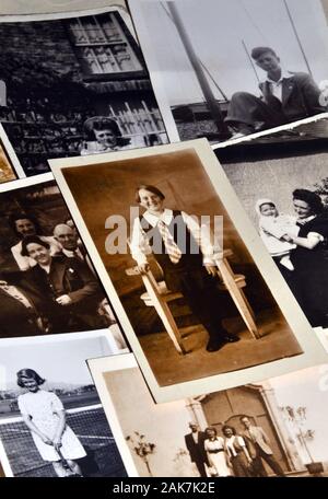 Old black and white photographs on an old 1940's handwritten letter Stock Photo