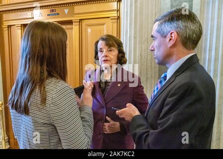 Washington, United States. 07th Jan, 2020. U.S Sen. Dianne Feinstein (D-CA) speaks to reporters on U.S. Capitol Hill in Washington, DC on Tuesday, January 7, 2020. Photo by Ken Cedeno/UPI. Credit: UPI/Alamy Live News