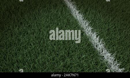 White stripe on a grass playground close-up. American football concept. Stock Photo