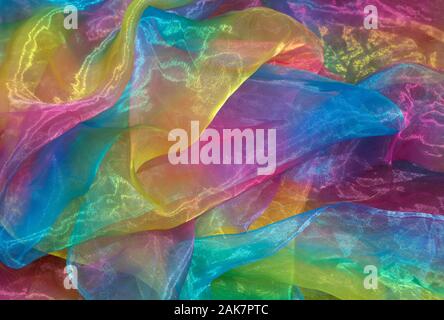 rainbow coloured organza fabric Stock Photo