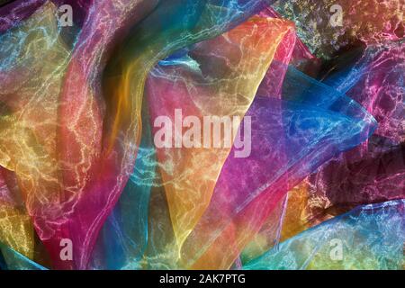 rainbow coloured organza fabric Stock Photo