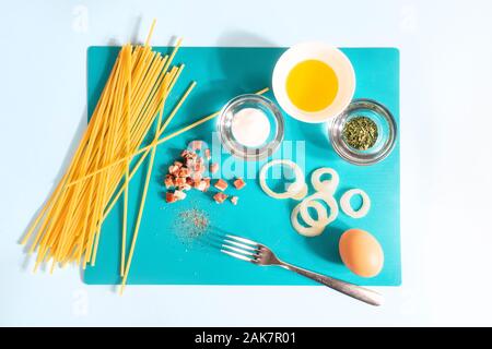 ingredients for the preparation of spaghetti carbonara Stock Photo