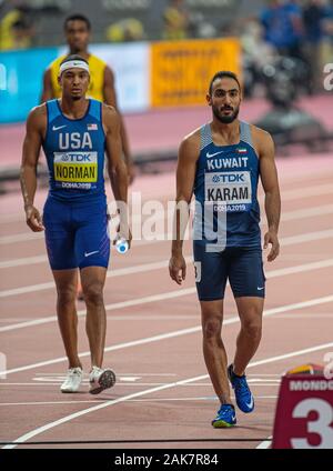 DOHA - QATAR - OCT 2: Yousef Karam of Kuwait competing in the 400m heats on day 6 of the 17th IAAF World Athletics Championships Doha 2019 at Khalifa Stock Photo