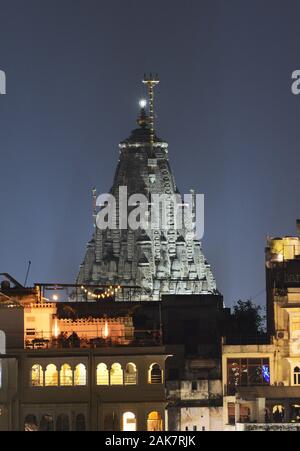 Illuminated Jagdish temple in Udaipur, India. Stock Photo