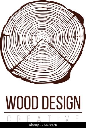 Annual tree growth rings logo, cross-section of a tree trunk. Stock Vector illustration isolated on white background. Stock Vector