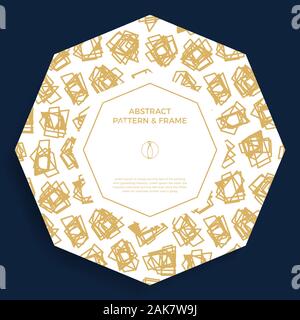 Gold Fashion Hand Draw abstract shapes Frame Border with line and geometrical object. Hexagon Geometric Shape. Decorative Outlined Vector Illustration Stock Vector
