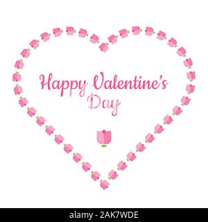 Heart shape made of flowers. Tulip bouquet bent into heart shape. Valentine day Vector illustration. Stock Vector