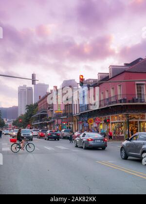 New Orleans, USA. December 2019. Traffic and people on the famous Decatur street in New Orleans. Stock Photo