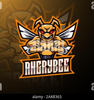 Angry bee esport mascot logo design Stock Vector