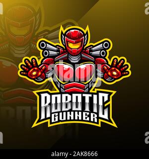 Robotic gunner esport mascot logo design Stock Vector