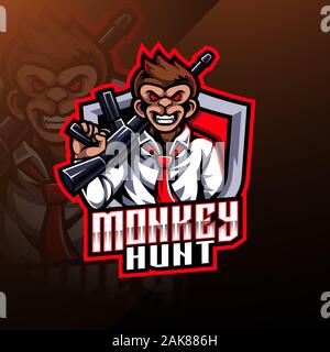 Monkey hunt mascot logo design Stock Vector