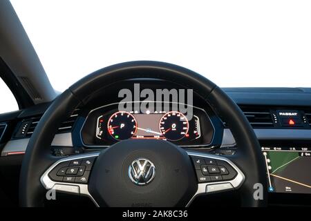 isolated cockpit and interior of a Volkswagen Passat car on a white background Stock Photo