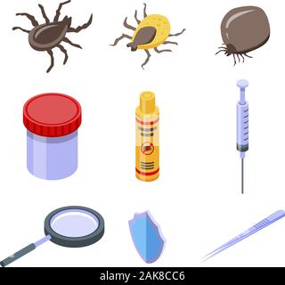 Mite icons set, isometric style Stock Vector
