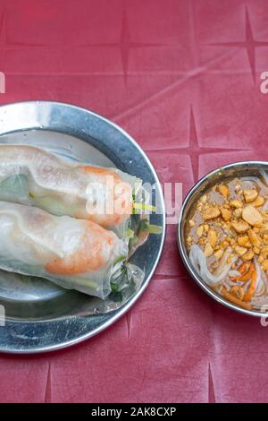 Fresh Vietnamese classic rice paper shrimp spring rolls  Stock Photo