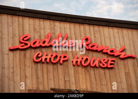 Saddle Ranch chop house restaurant sign in Santa Clarita, CA , USA. Stock Photo