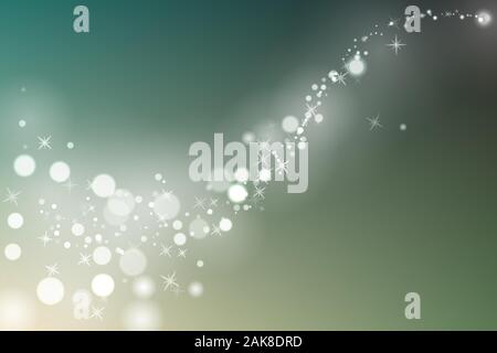Flow glowing sparks in green background. Particles with glow effect. Vector illustration. Stock Vector