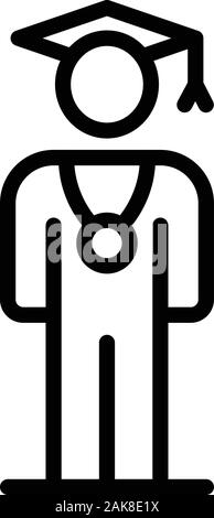 Graduated student with medal icon. Outline graduated student with medal ...