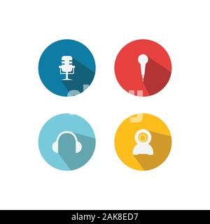 Set of various icon vector in circle shape background with long shadow style design Stock Vector