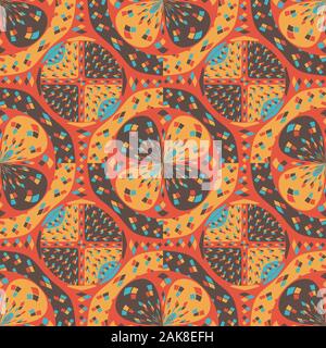 Saturated tapestry-like algorithmic pattern in mostly orange and yellow tones. Geometric digital art. Stock Photo