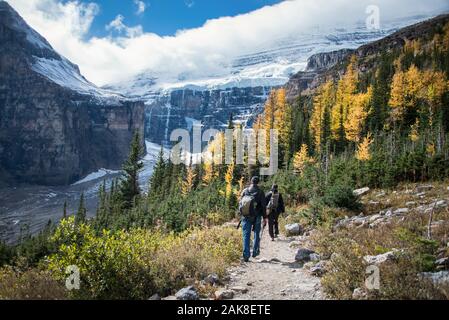 Hiking at Plain of Six Glaciers from Lake Louise, Banff National Park, Canada Stock Photo