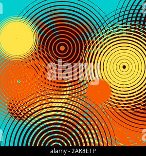 Graphic design with colorful ripples on a teal color background. Algorithmic digital art. Stock Photo