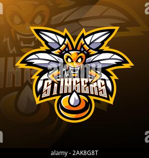 Angry bee esport mascot logo design Stock Vector