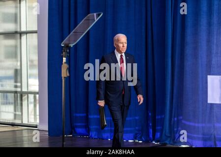 New York City, United States. 07th Jan, 2020. Former Vice President Joe Biden delivers a foreign policy statement at Current at Chelsea Piers, Pier 59 on January 7, 2020 in New York City, New York. Credit: The Photo Access/Alamy Live News Stock Photo