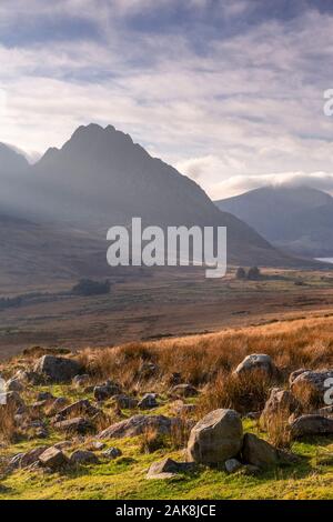 Tryfan mountain in silhouette, Snowdonia, North Wales Stock Photo