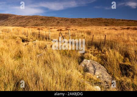Fence in the Carneddau Mountains, Snowdonia, North Wales Stock Photo
