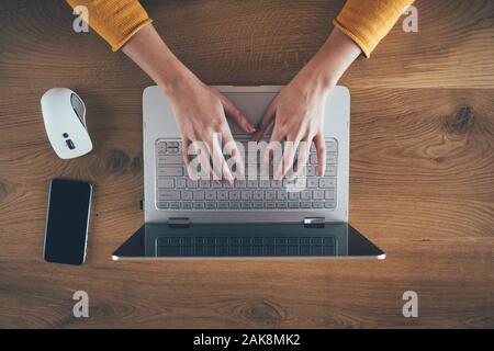 Close up of business woman hand working on office desk Stock Photo