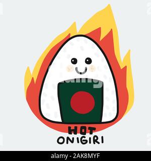 Hot Japanese onigiri cartoon vector illustration doodle style Stock Vector