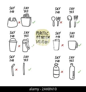 Plastic problem solution , say no to plastic concept vector illustration Stock Vector