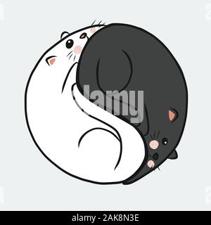 Yin Yang black and white cat cartoon vector illustration Stock Vector