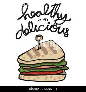 Healthy and Delicious sandwich cartoon logo vector illustration Stock Vector