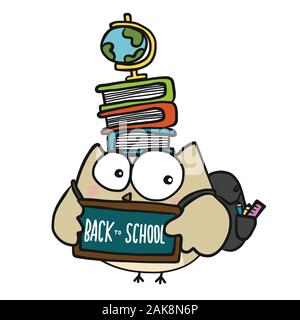 Owl student back to school cartoon vector illustration Stock Vector