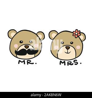 Mr. and Mrs. Bear cartoon vector illustration Stock Vector