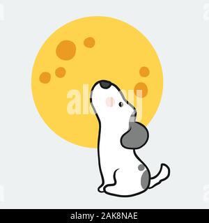 Cute dog and full moon cartoon vector illustration Stock Vector
