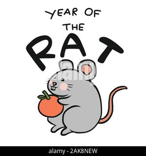 2020 Year of the rat with orange cartoon vector illustration Stock Vector