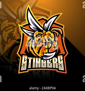 Angry bee esport mascot logo design Stock Vector