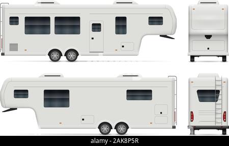 Travel trailer vector mockup on white background for vehicle branding, corporate identity. All elements in the groups on separate layers Stock Vector