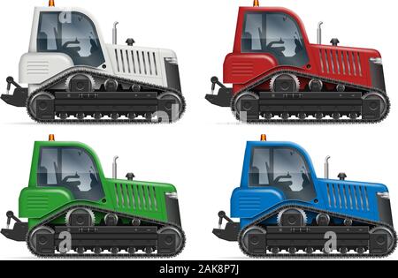 Tractor icons with side view isolated on white background. All elements in the groups on separate layers for easy editing and recolor Stock Vector