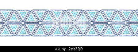 Triangles seamless vector border. Boho style pattern tribal ethnic motifs. Geometric repeating background. Triangle shape repeat tile for banners Stock Vector