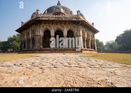 Low, wide angle view of Isa Khans Garden Tomb, part of Humayan's Tomb Complex Stock Photo