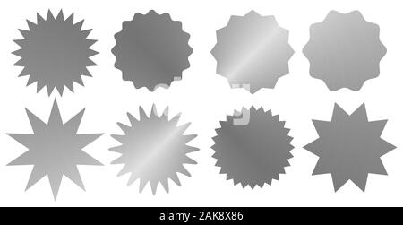 Set of silver paper stars isolated on white background. Set of web icons. Blank badges and labels various shapes. 3D rendering Stock Photo