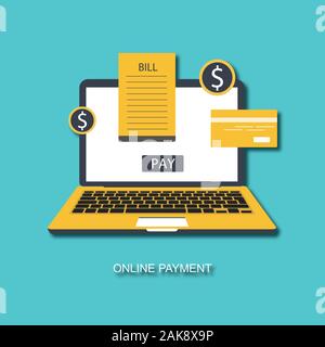 online invoice concept with bill and laptop . 3d illustration rendering ...