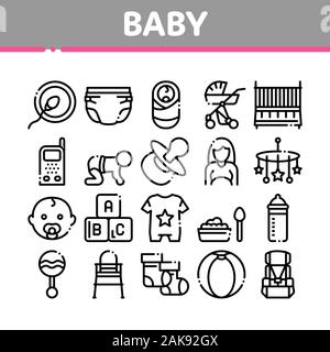 Baby Clothes And Tools Collection Icons Set Vector Stock Vector