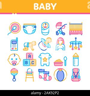 Baby Clothes And Tools Collection Icons Set Vector Stock Vector