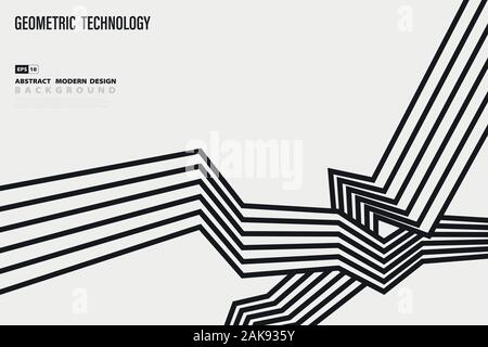 Abstract black and white pattern line design movement decoration background. Use for artwork, presentation, ad, template design. illustration vector e Stock Vector