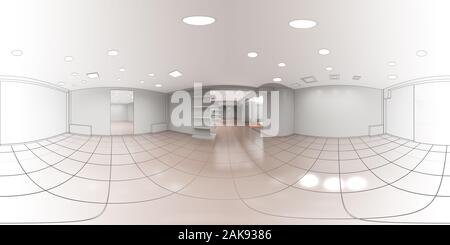 spherical panorama of the interior, 3D illustration Stock Photo